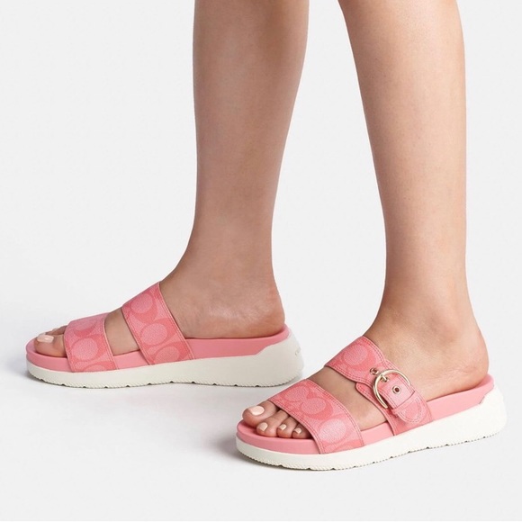 Coach Gwen Pink Lemonade Two Strap Buckle Slide Sandals Size 7-8 - Picture 4 of 13